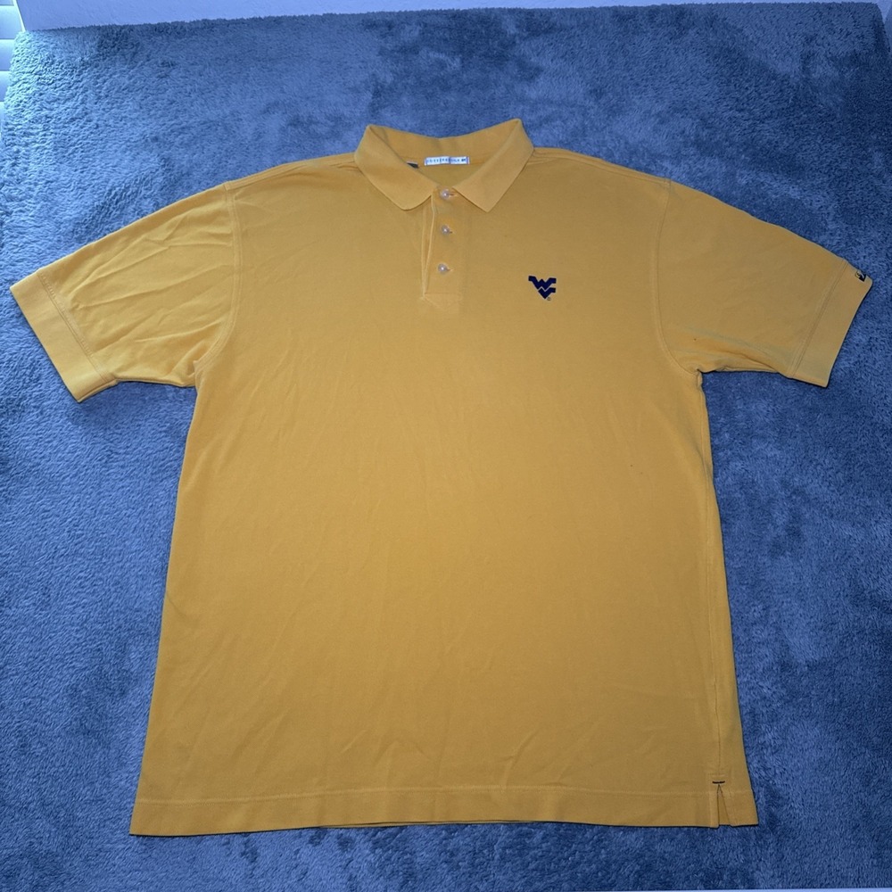 West Virginia University Men's XL Cutter & Buck Short Sleeve Yellow Polo Shirt - Picture 4 of 16